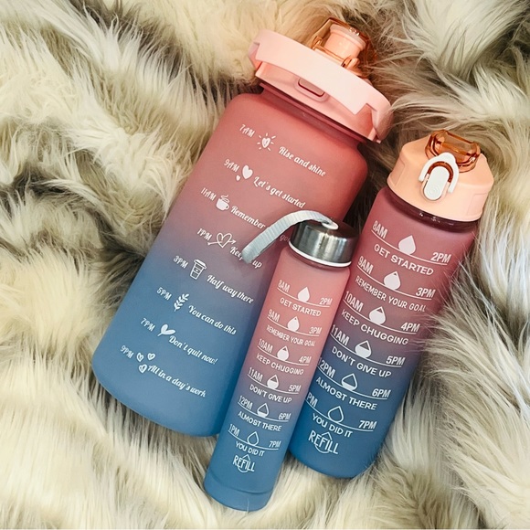 3pc Water Bottle Set Leakproof cotton candy ombré colors 64oz, 32oz, 12oz - Picture 2 of 4